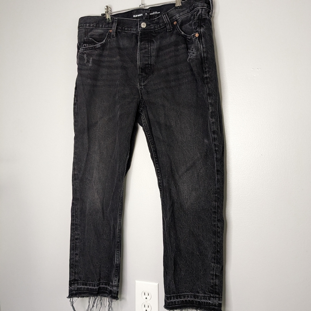 Old Navy Black High Rise Slouchy Straight Jeans Size 14